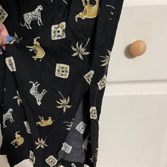 Vintage Womens Black Sleeveless Slit Elephant Palm Tree Leopard Midi Dress Small - Picture 4 of 7